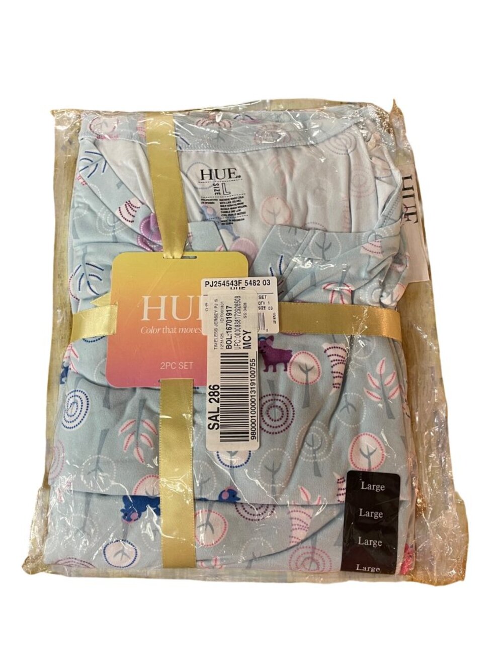 Hue Timeless Soft 2 Piece Pajama Set Sz LG Winter Dogs Cats Pets Holiday